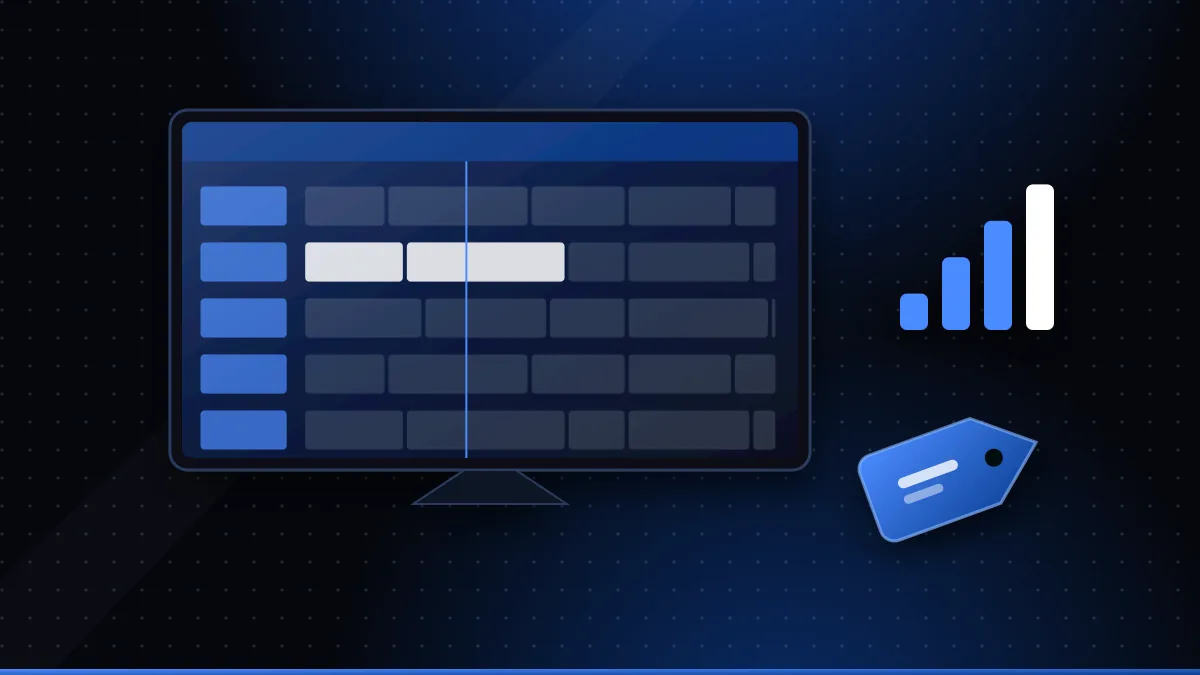 Illustration of a TV channel schedule guide beside signal bars and a price tag