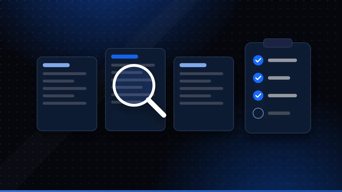 Illustration of three IPTV provider cards under a magnifying glass beside a comparison checklist