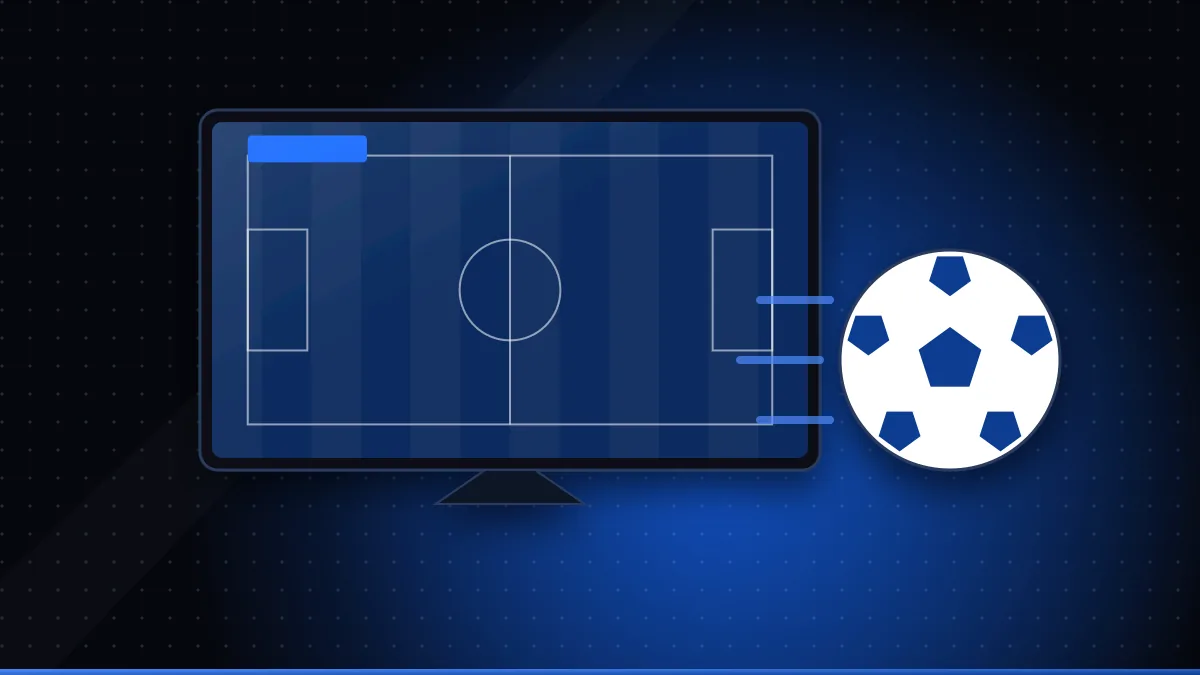 Illustration of a TV showing a football pitch next to a football with motion lines
