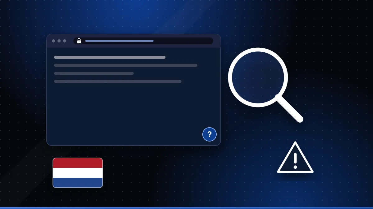 Illustratie van een browservenster met adresbalk en hangslot, een vergrootglas en een waarschuwingsdriehoek