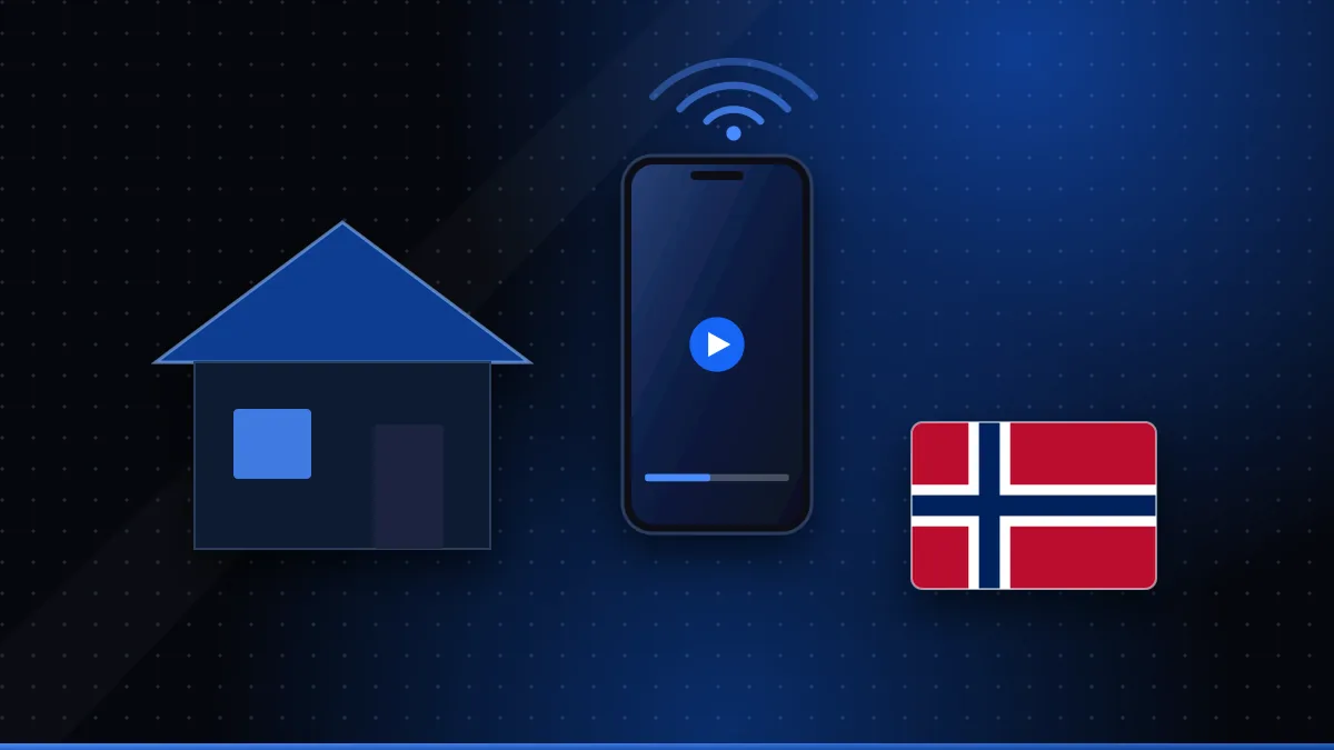 Illustrasjon av en tv og en mobil med programguide ved siden av et norsk flagg og en hytte med wifi