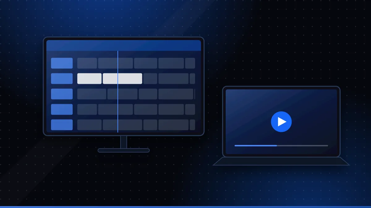 Illustration of a desktop monitor showing a TV guide and a laptop playing a stream