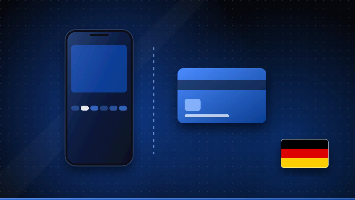 Illustration eines Smartphones mit Player-App, getrennt durch einen Pfeil von einer Abo-Karte, daneben eine deutsche Flagge